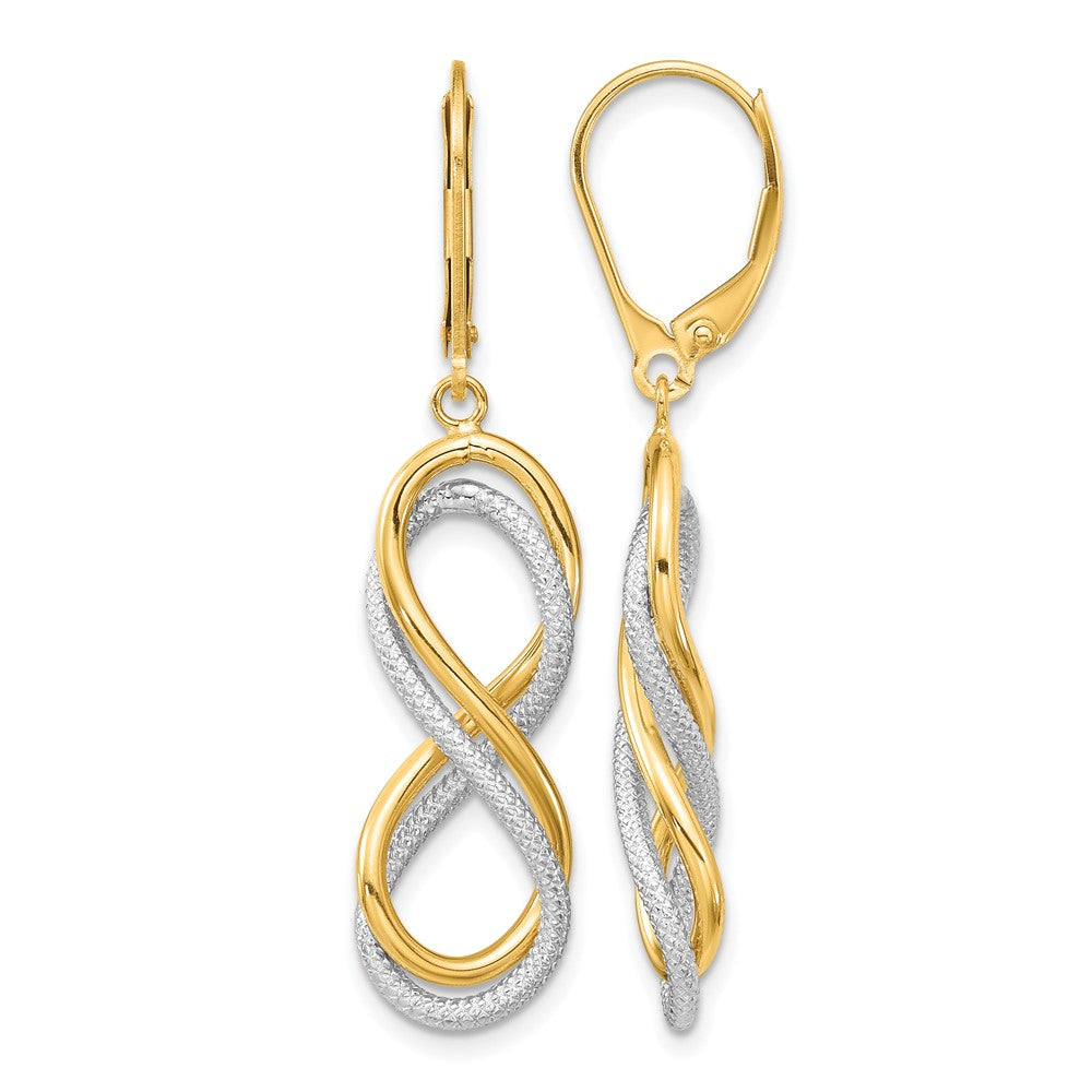 10K Polished Textured Infinity Leverback Earrings