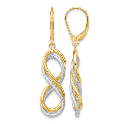 10K Polished Textured Infinity Leverback Earrings