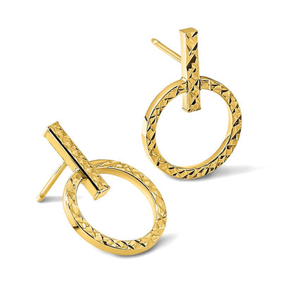 10K Polished Diamond-cut Post Dangle Earrings