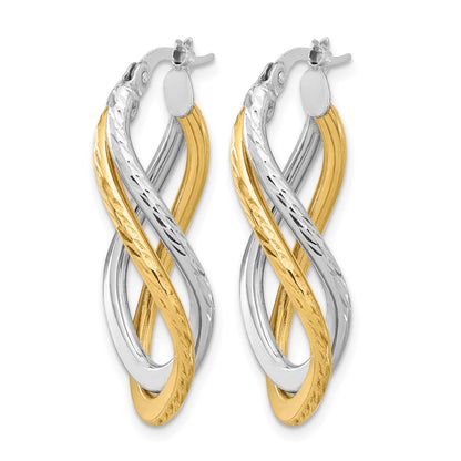 10K Polished and Diamond-cut Twist Hoop Earrings