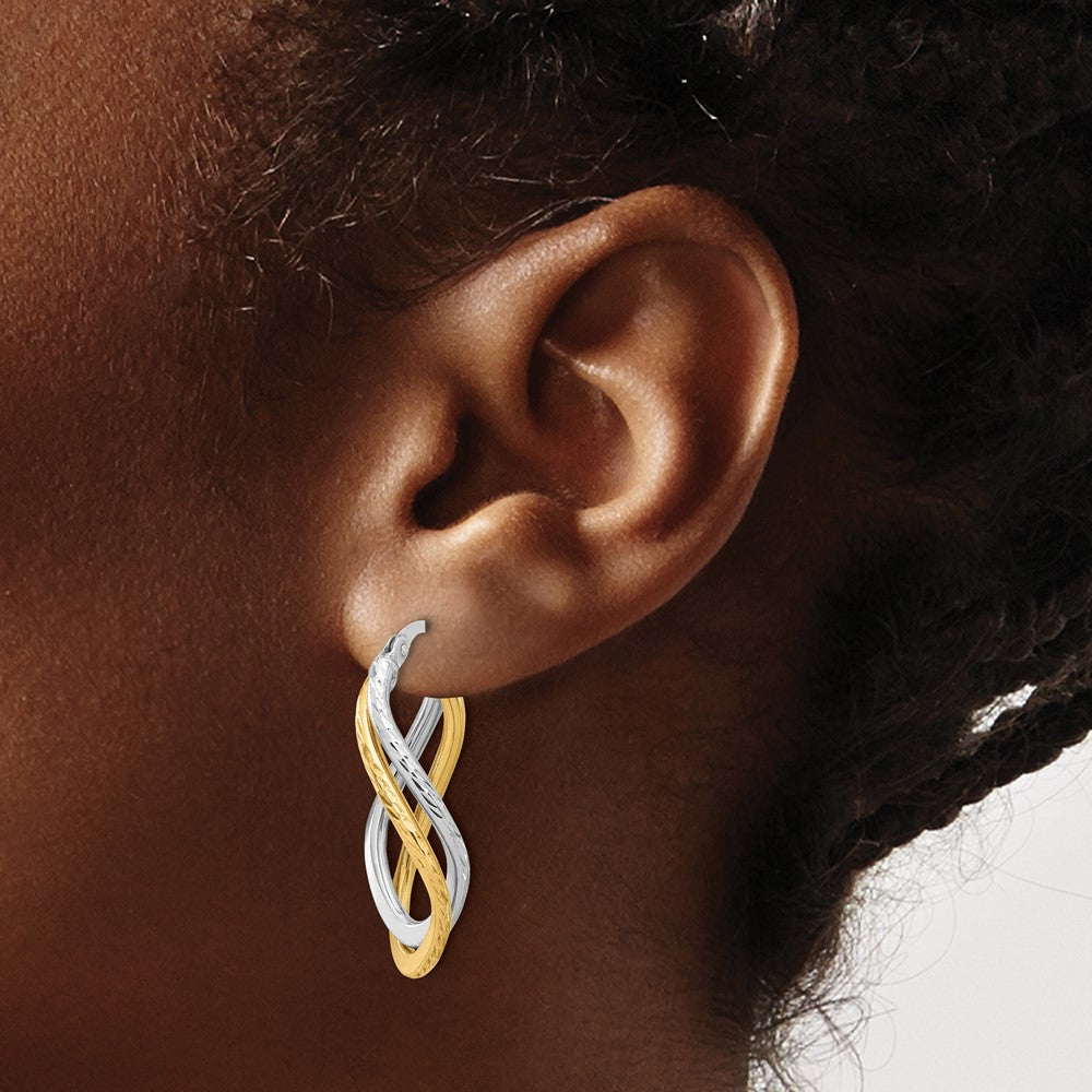 10K Polished and Diamond-cut Twist Hoop Earrings