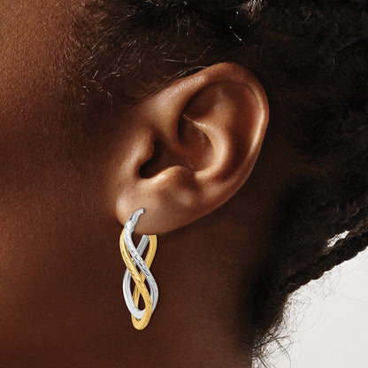 10K Polished and Diamond-cut Twist Hoop Earrings
