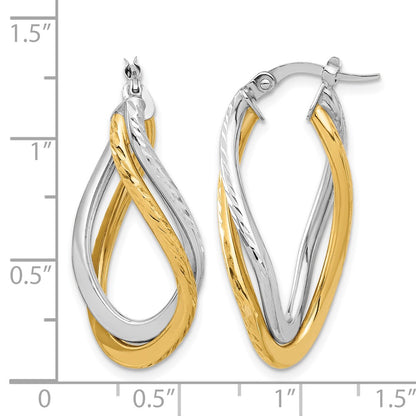 10K Polished and Diamond-cut Twist Hoop Earrings