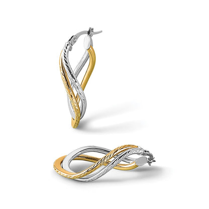 10K Polished and Diamond-cut Twist Hoop Earrings