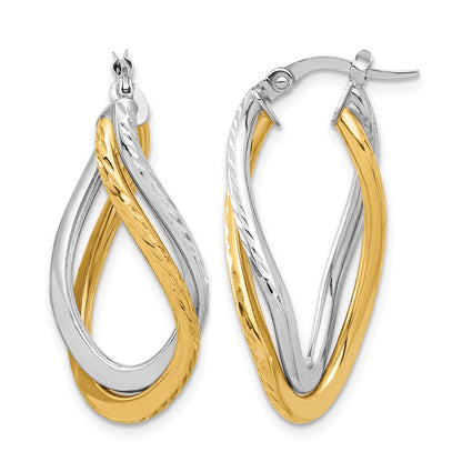 10K Polished and Diamond-cut Twist Hoop Earrings