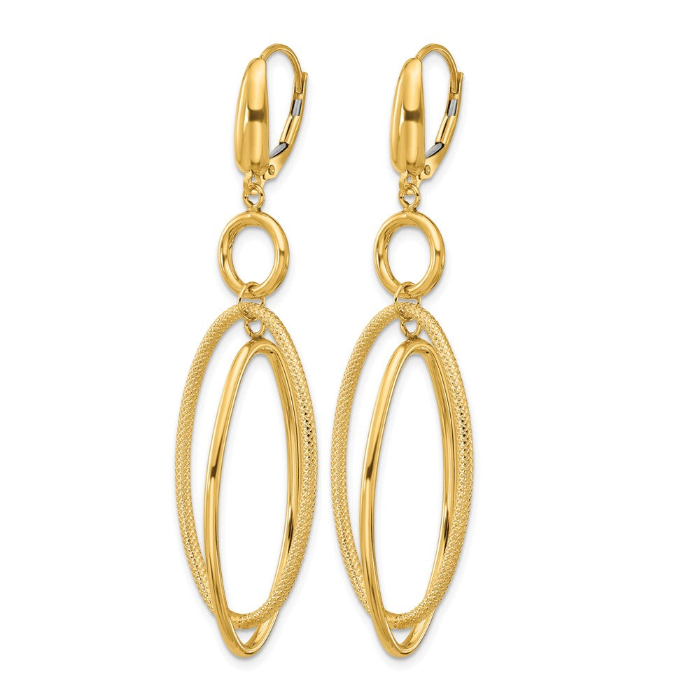 10K Polished and Textured Oval Dangle Leverback Earrings