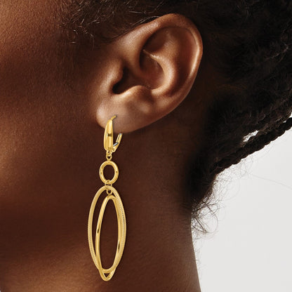 10K Polished and Textured Oval Dangle Leverback Earrings