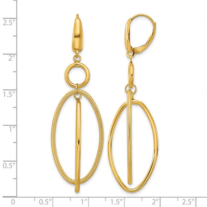 10K Polished and Textured Oval Dangle Leverback Earrings