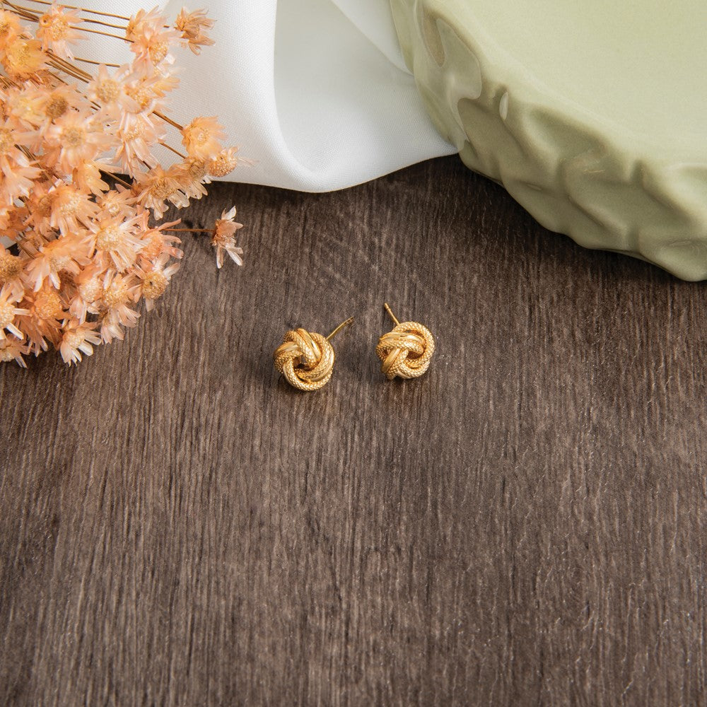10K Polished Diamond-cut Love Knot Post Earrings