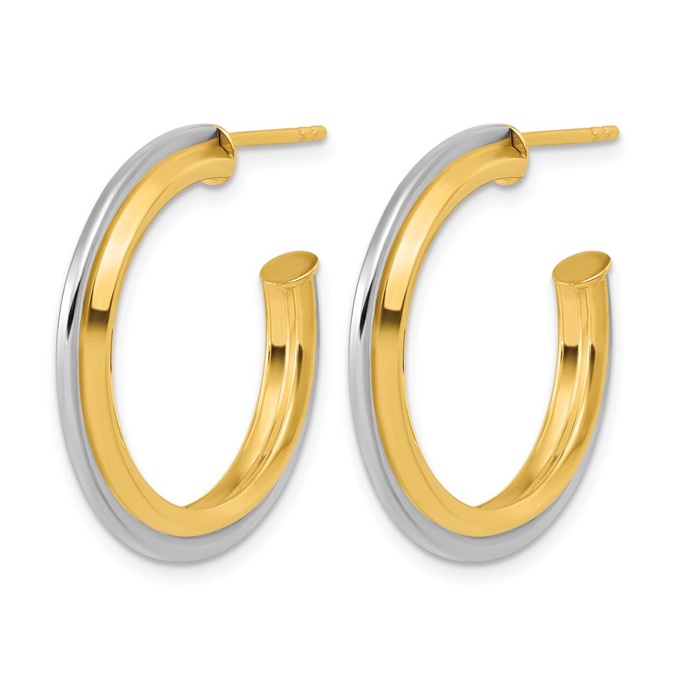 10K Polished and Grooved J-Hoop Post Earrings