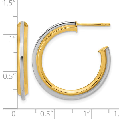 10K Polished and Grooved J-Hoop Post Earrings