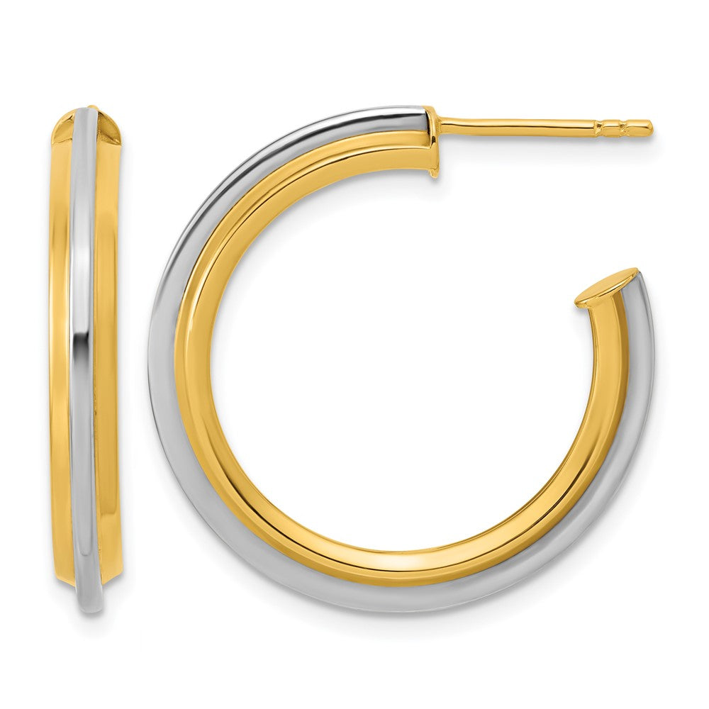 10K Polished and Grooved J-Hoop Post Earrings