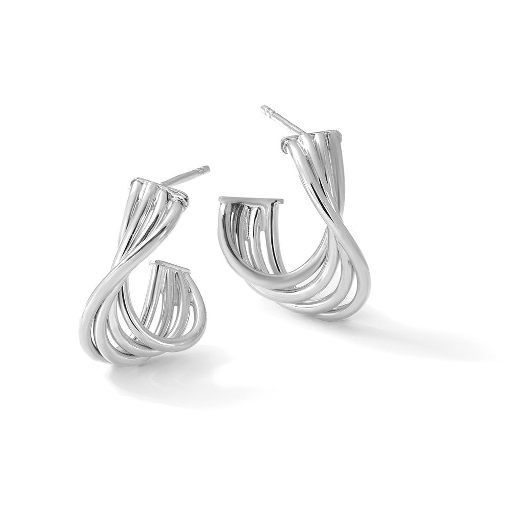 10K Polished 3-Row Twist J-Hoop Post Earrings