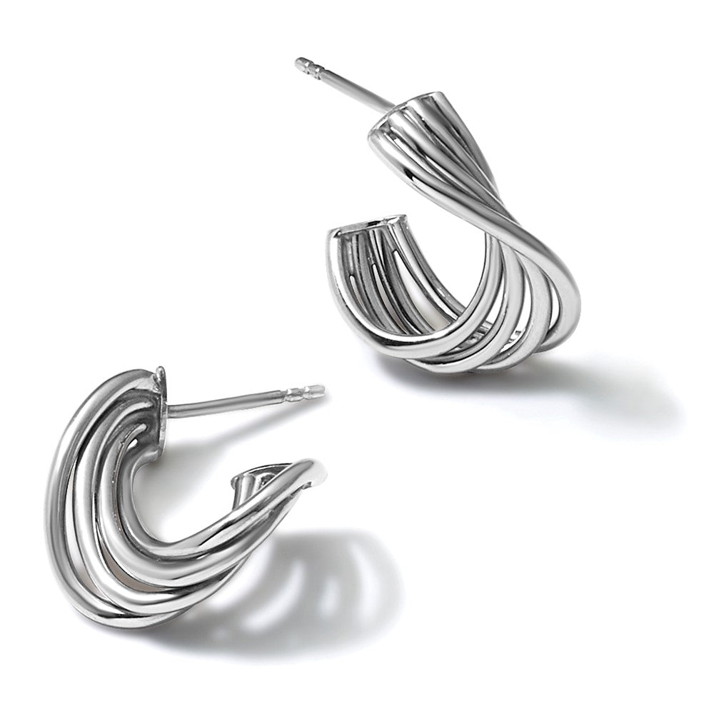 10K Polished 3-Row Twist J-Hoop Post Earrings