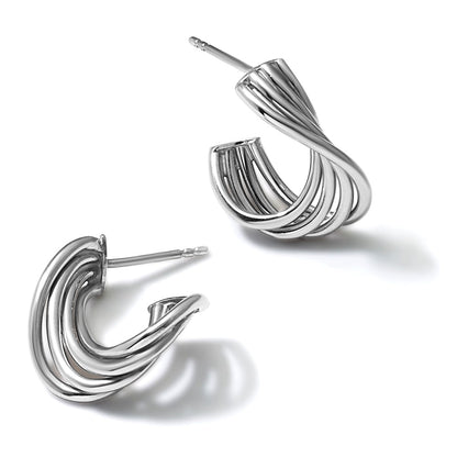 10K Polished 3-Row Twist J-Hoop Post Earrings