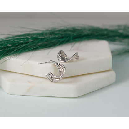 10K Polished 3-Row Twist J-Hoop Post Earrings