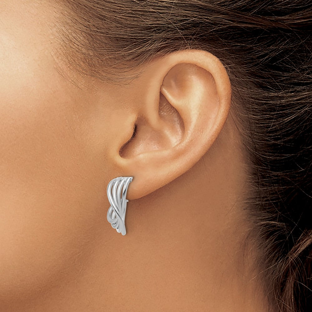 10K Polished 3-Row Twist J-Hoop Post Earrings