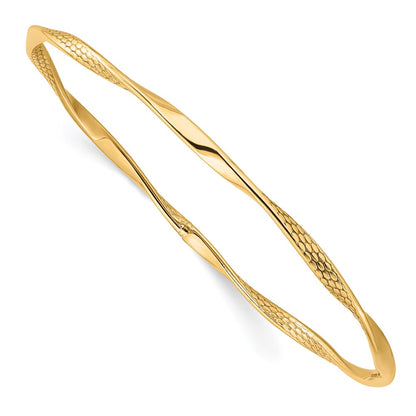 10K Polished Textured Twisted Slip-on Bangle