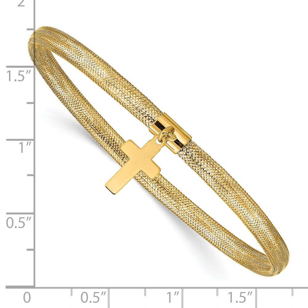 10K Mesh Cross Dangle Stretch Bracelet