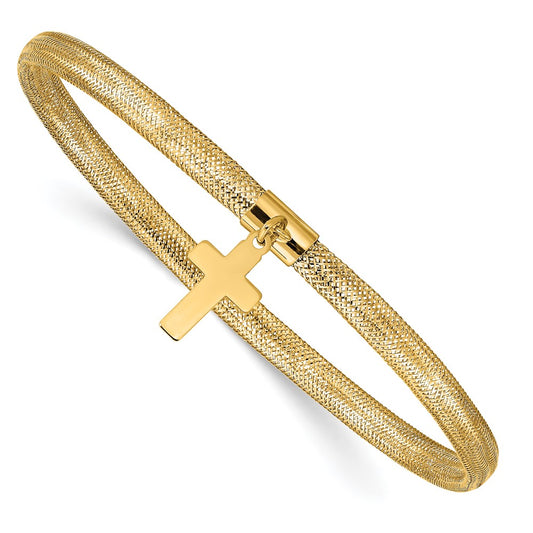 10K Mesh Cross Dangle Stretch Bracelet