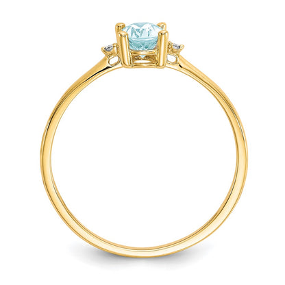 10K Polished Genuine Diamond & Aquamarine Birthstone Ring