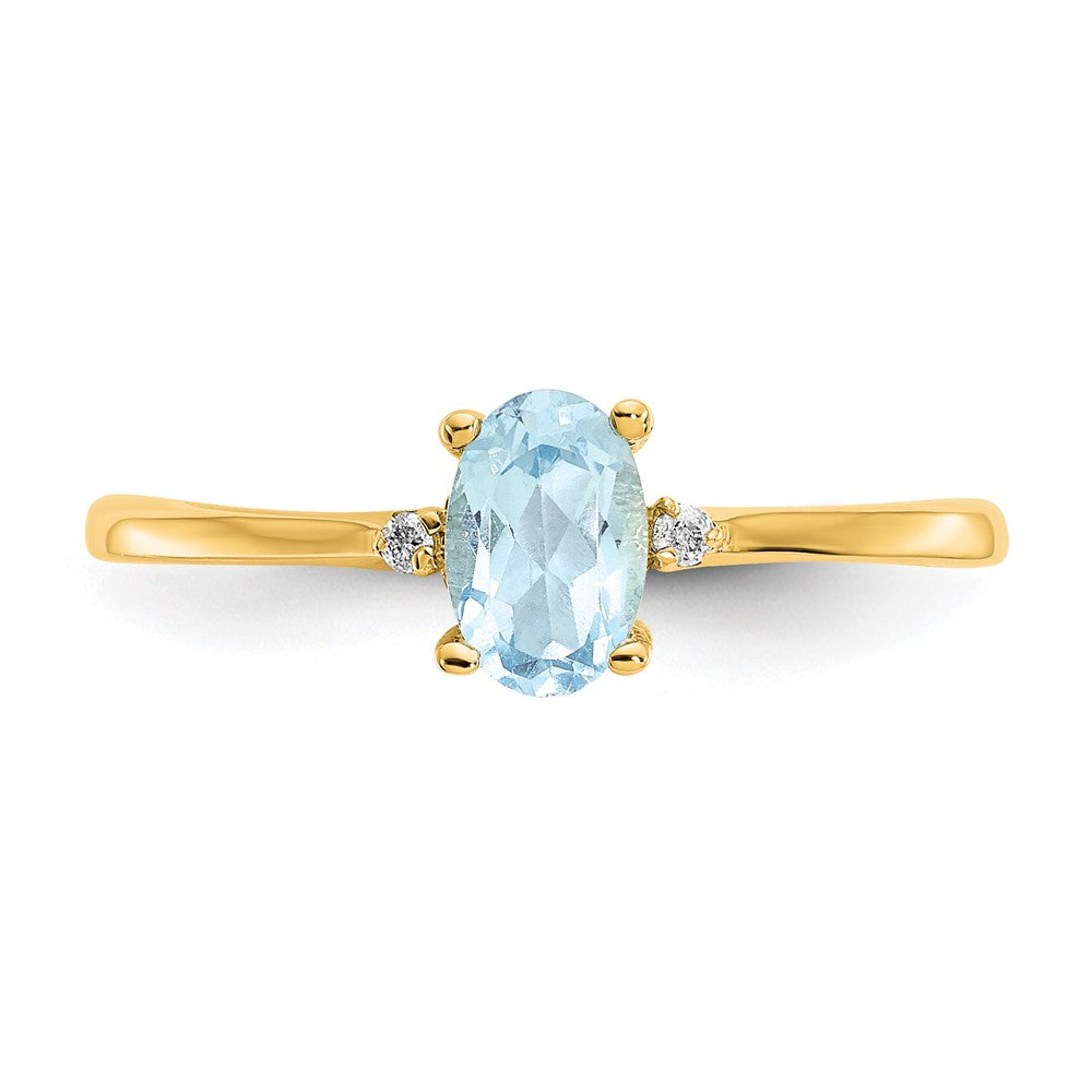 10K Polished Genuine Diamond & Aquamarine Birthstone Ring