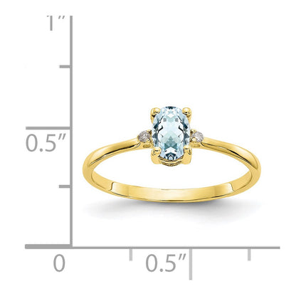 10K Polished Genuine Diamond & Aquamarine Birthstone Ring
