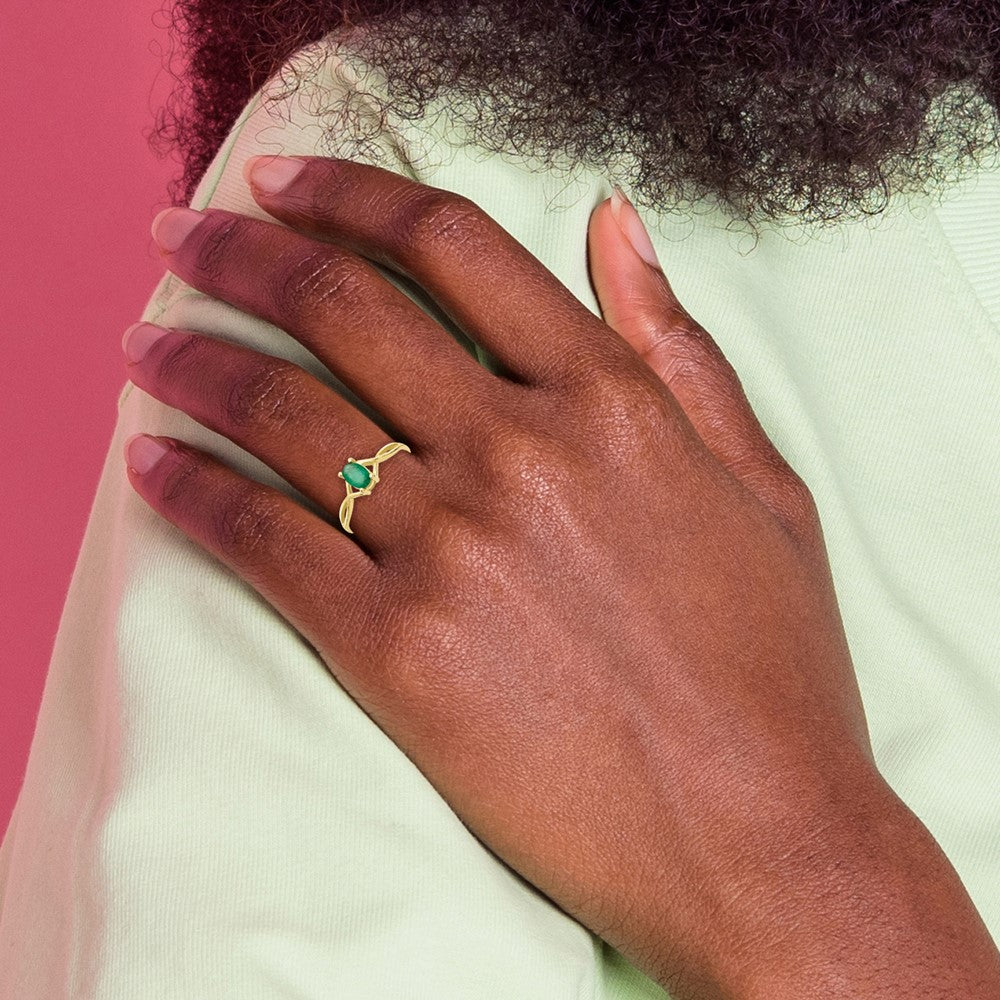 10K Polished Genuine Emerald Birthstone Ring