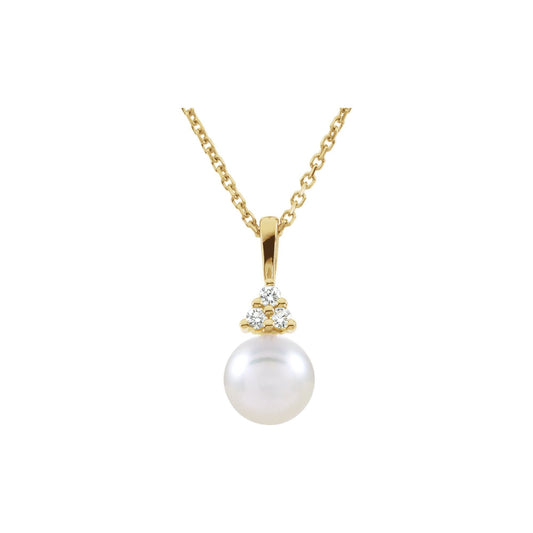 Cultured White Akoya Pearl & .05 CTW Natural Diamond Necklace