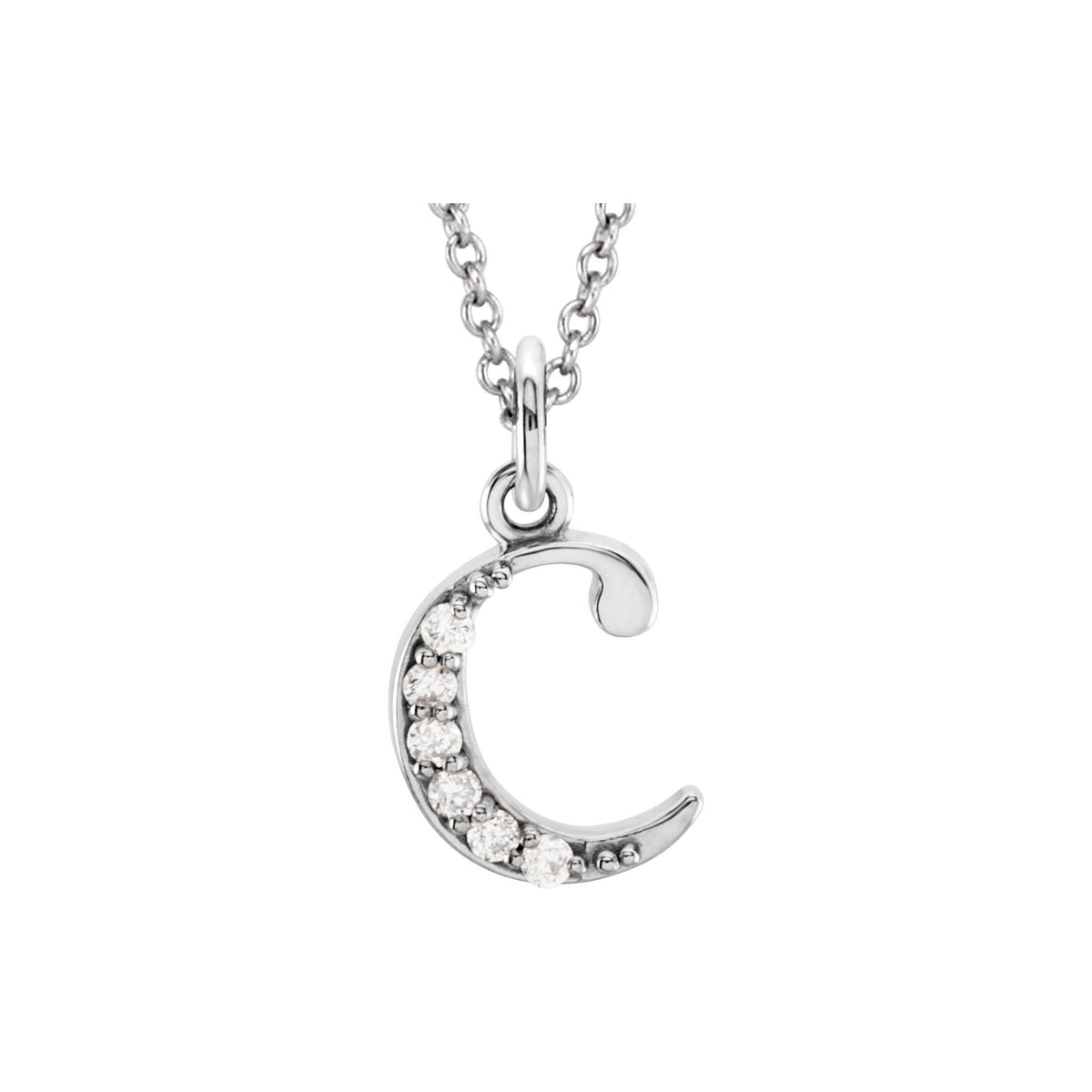 .03 CTW Natural Diamond Lowercase Initial C 16" Necklace