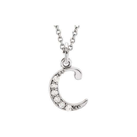 .03 CTW Natural Diamond Lowercase Initial C 16" Necklace