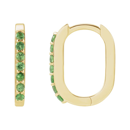 Natural Tsavorite Garnet 14 mm Hoop Earrings