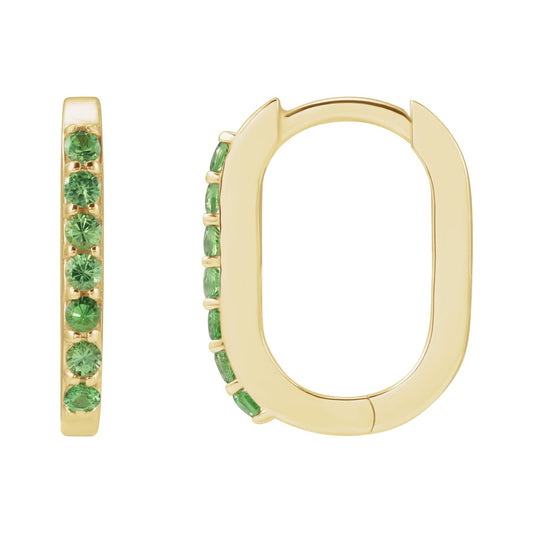 Natural Tsavorite Garnet 14 mm Hoop Earrings