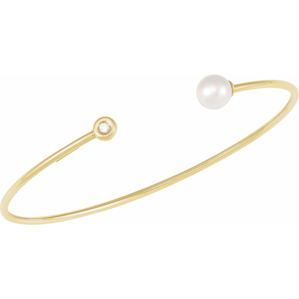 Cultured White Freshwater Pearl & .03 CT Natural Diamond Cuff 7" Bracelet