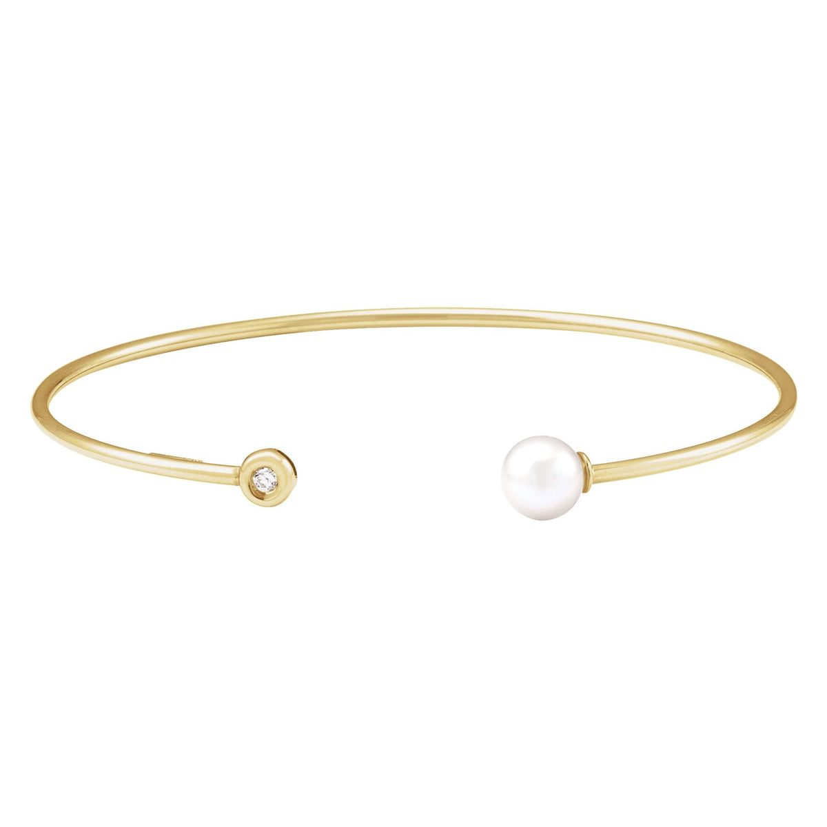Cultured White Freshwater Pearl & .03 CT Natural Diamond Cuff 7" Bracelet