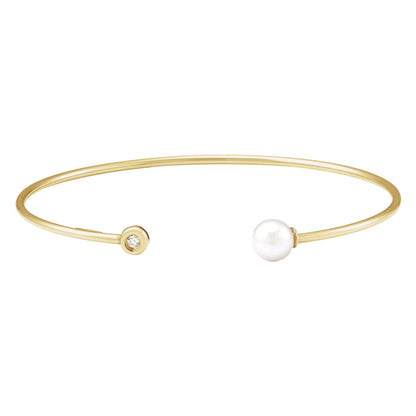 Cultured White Freshwater Pearl & .03 CT Natural Diamond Cuff 7" Bracelet