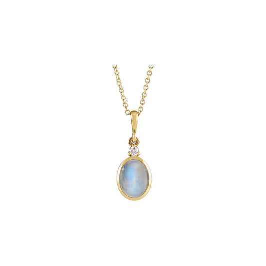 6x4 mm Natural Rainbow Moonstone & .015 CT Natural Diamond 16-18" Necklace