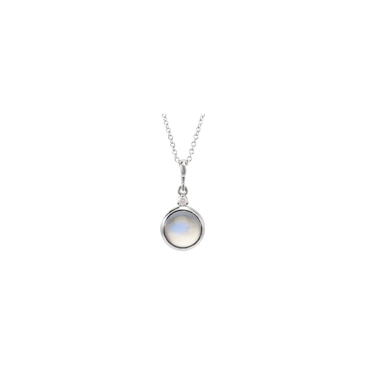 8 mm Natural Rainbow Moonstone & .03 CT Natural Diamond Cabochon 16-18" Necklace