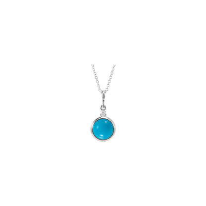 6 mm Natural Turquoise & .03 CT Natural Diamond Cabochon 16-18" Necklace
