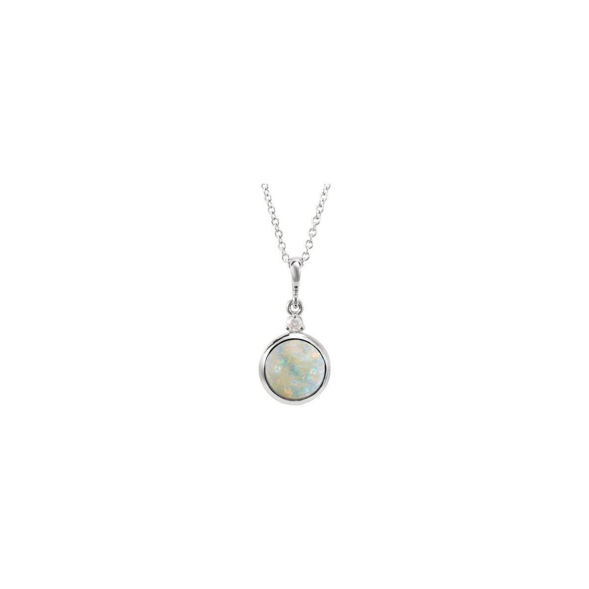 6 mm Natural White Opal & .03 CT Natural Diamond Cabochon 16-18" Necklace