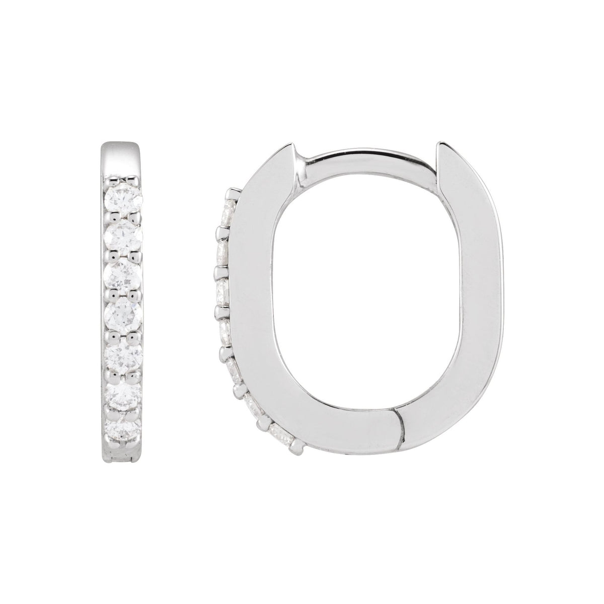 Natural Diamond Accented Elongated Hoop Earrings