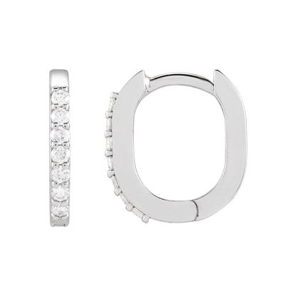 Natural Diamond Accented Elongated Hoop Earrings