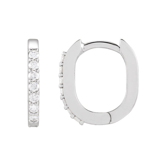Natural Diamond Accented Elongated Hoop Earrings