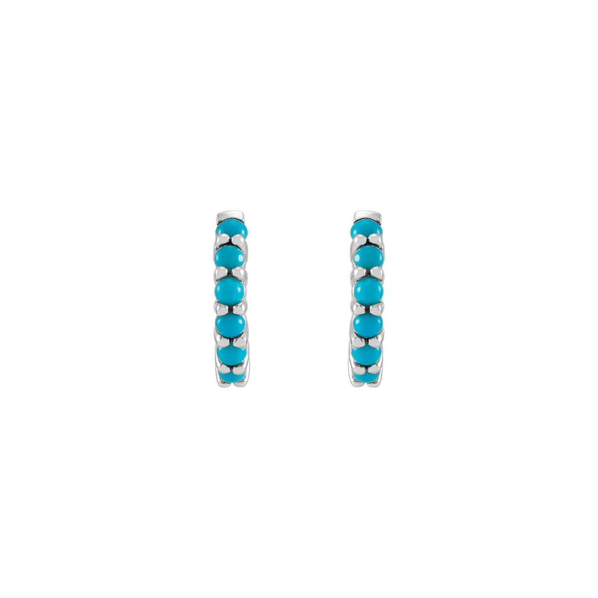 Natural Turquoise Cabochon Hinged 12.2 mm Hoop Earrings