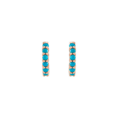 Natural Turquoise Cabochon Hinged 12.2 mm Hoop Earrings