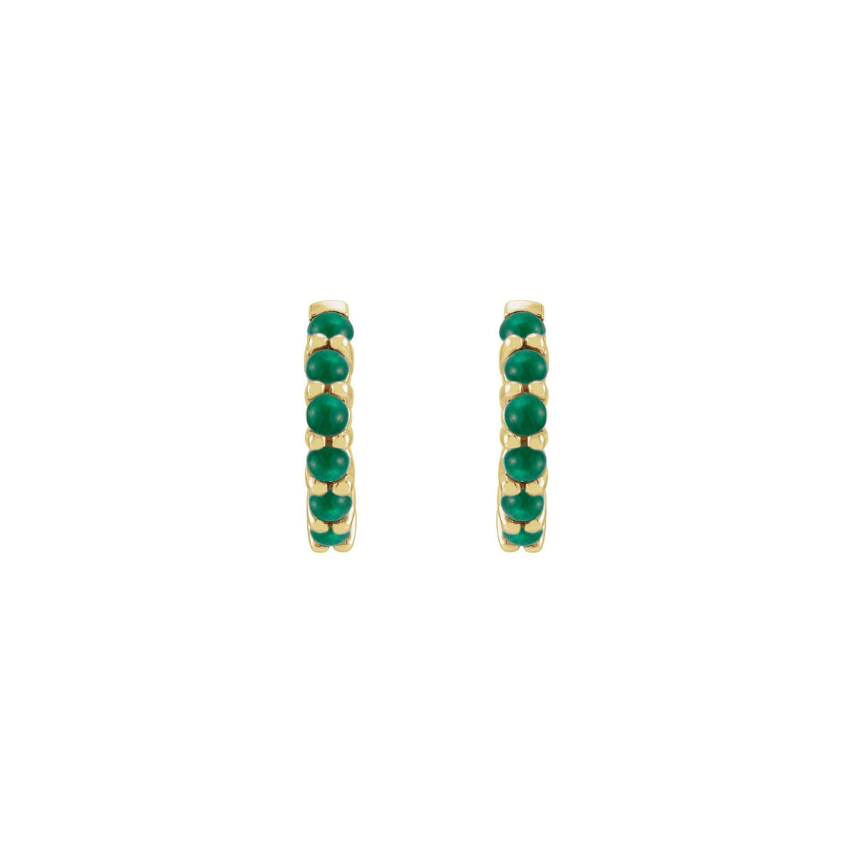 Natural Emerald Cabochon Hinged 12.2 mm Hoop Earrings