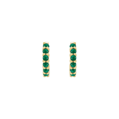 Natural Emerald Cabochon Hinged 12.2 mm Hoop Earrings