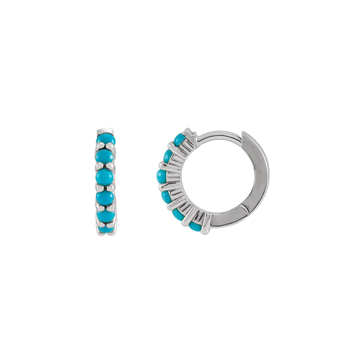 Natural Turquoise Cabochon Hinged 12.2 mm Hoop Earrings