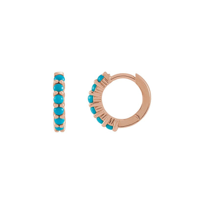 Natural Turquoise Cabochon Hinged 12.2 mm Hoop Earrings