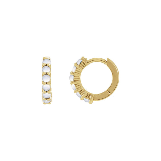 Natural Rainbow Moonstone Cabochon Hinged 12.2 mm Hoop Earrings